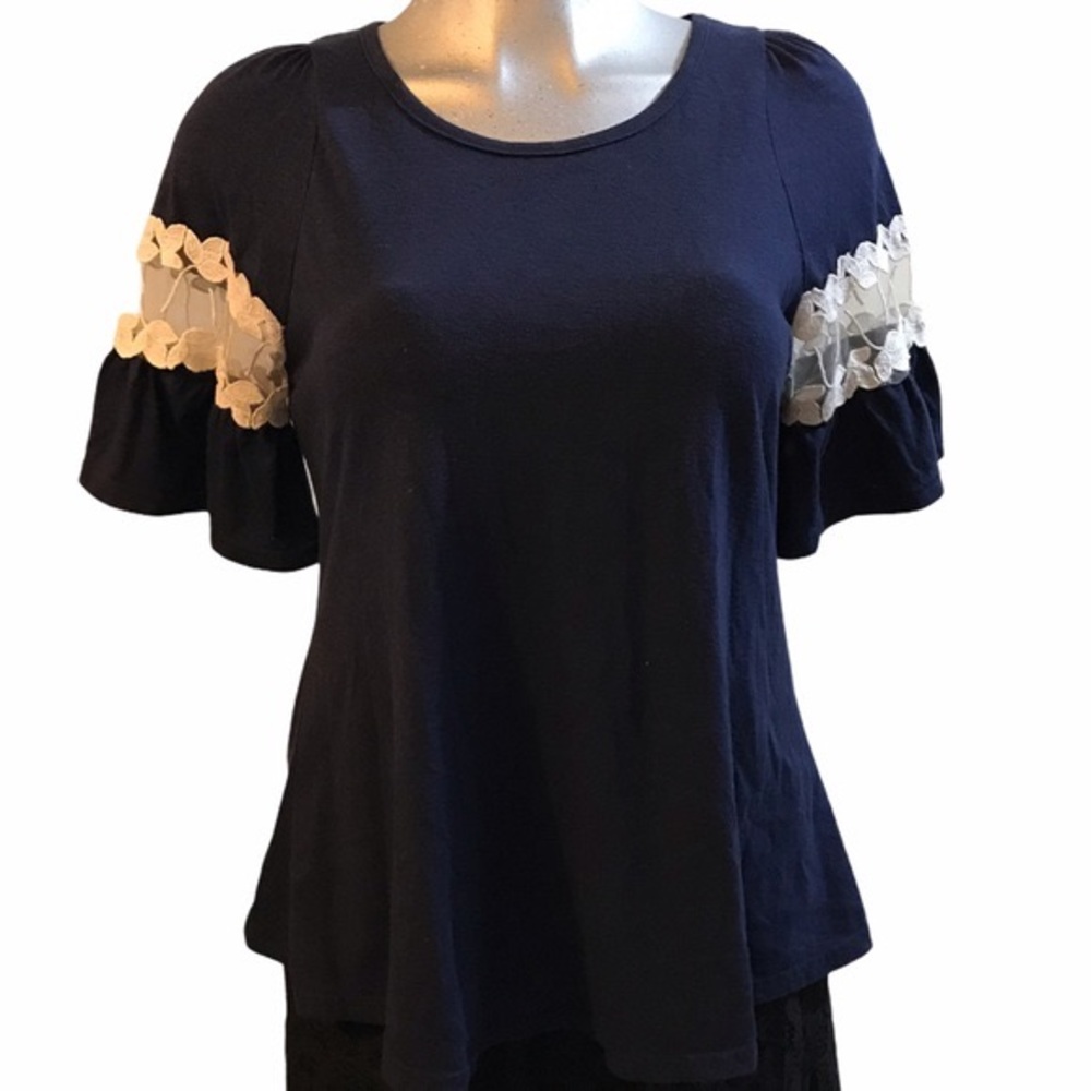 I am Story Blouse Top Puffy Lace Short Sleeves Victorian Loose Fit Peasant Sz M